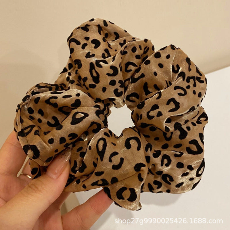 Wholesale Mesh Flocking Hair Accessories Leopard Point Horontail Ball Head Tie Hair Rope